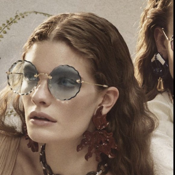 CHLOE ROSIE 60mm Scalloped Round-frame Gradient BLUE Sunglasses - Technical View